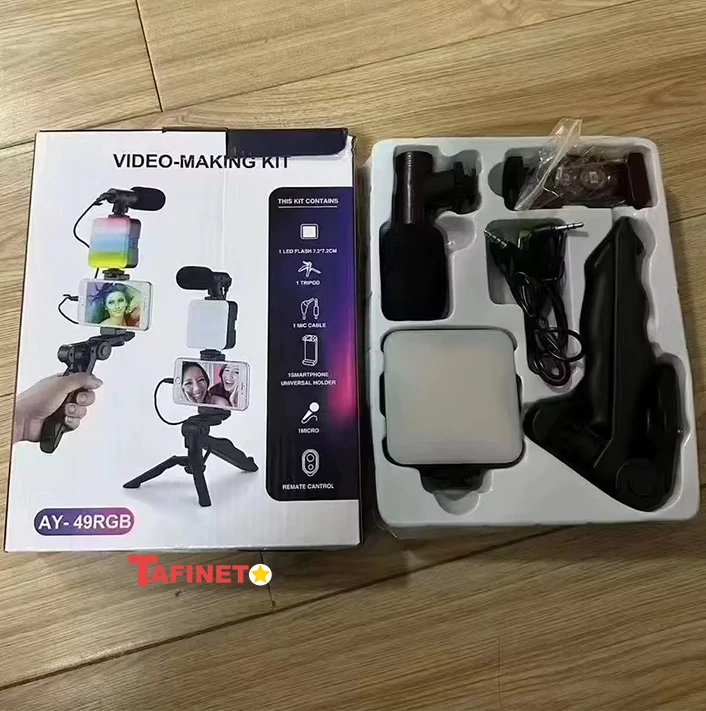 2.0 Kit de démarrage vidéo rechargeable pour smartphone et appareil photo avec lumière RGB et télécommande