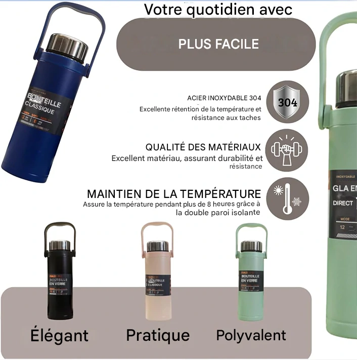 Bouteille 304® Isotherme en Acier Inoxydable : Gardez vos boissons chaudes ou froides - 800ml