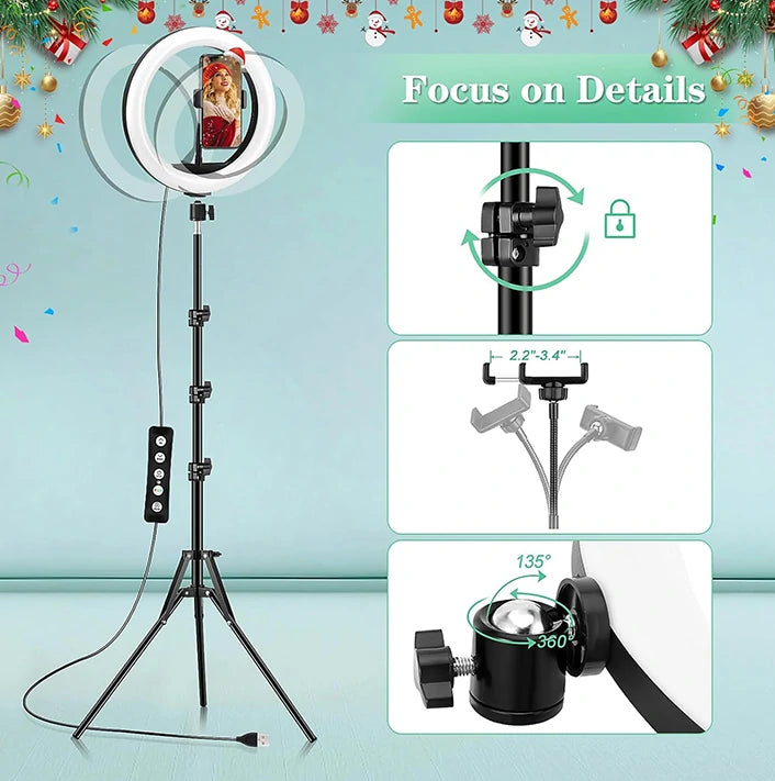 Ring Light Soft LED RGB avec Trepied Long – Lumière flatteuse et colorée pour selfies et vidéos