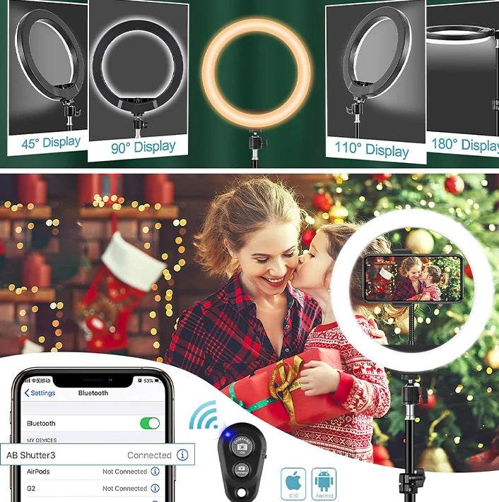 Ring Light Soft LED RGB avec Trepied Long – Lumière flatteuse et colorée pour selfies et vidéos