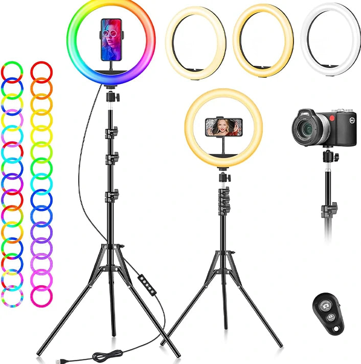 Ring Light Soft LED RGB avec Trepied Long – Lumière flatteuse et colorée pour selfies et vidéos