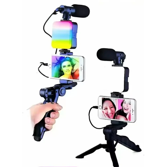 2.0 Kit de démarrage vidéo rechargeable pour smartphone et appareil photo avec lumière RGB et télécommande