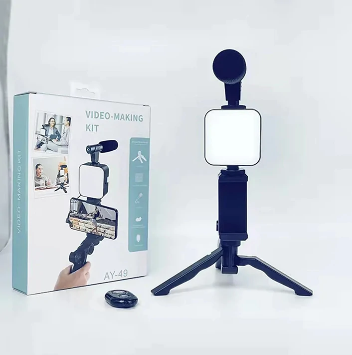 Kit de démarrage vidéo pour smartphone et appareil photo avec lumière et télécommande