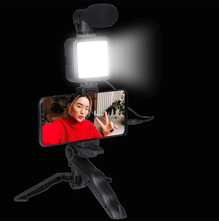 Kit de démarrage vidéo pour smartphone et appareil photo avec lumière et télécommande