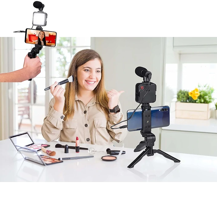 Kit de démarrage vidéo pour smartphone et appareil photo avec lumière et télécommande