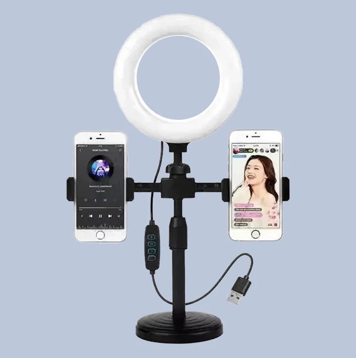 Trépied Double Support Rings Lights pour Selfie et Live Streaming