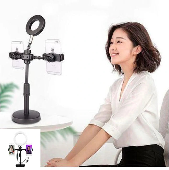 Trépied Double Support Rings Lights pour Selfie et Live Streaming
