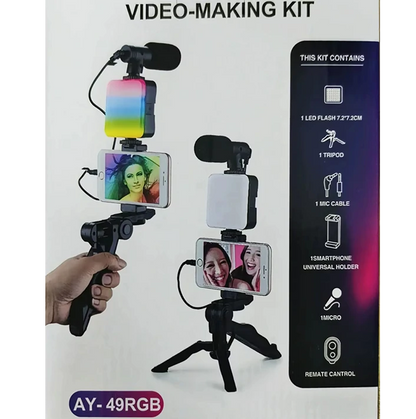 2.0 Kit de démarrage vidéo rechargeable pour smartphone et appareil photo avec lumière RGB et télécommande