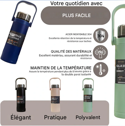 Bouteille 304® Isotherme en Acier Inoxydable : Gardez vos boissons chaudes ou froides - 800ml