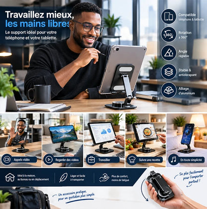 AluStand™ 360° – Support Téléphone & Tablette - Travaillez, regardez et naviguez les mains libres