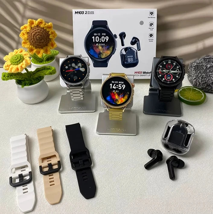 M103 Ultra Écran 1.5 HD + Bluetooth : Montre Connectée Ronde – Élégance, Santé &, Musique & Appels au Poignet