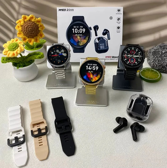 M103 Ultra Écran 1.5 HD + Bluetooth : Montre Connectée Ronde – Élégance, Santé &, Musique & Appels au Poignet