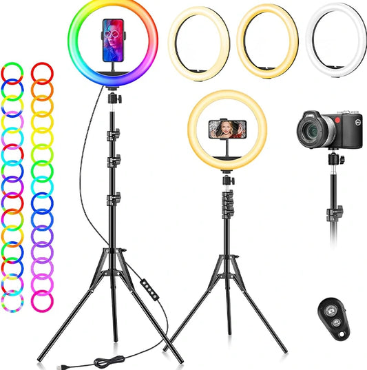 Ring Light Soft LED RGB avec Trepied Long – Lumière flatteuse et colorée pour selfies et vidéos