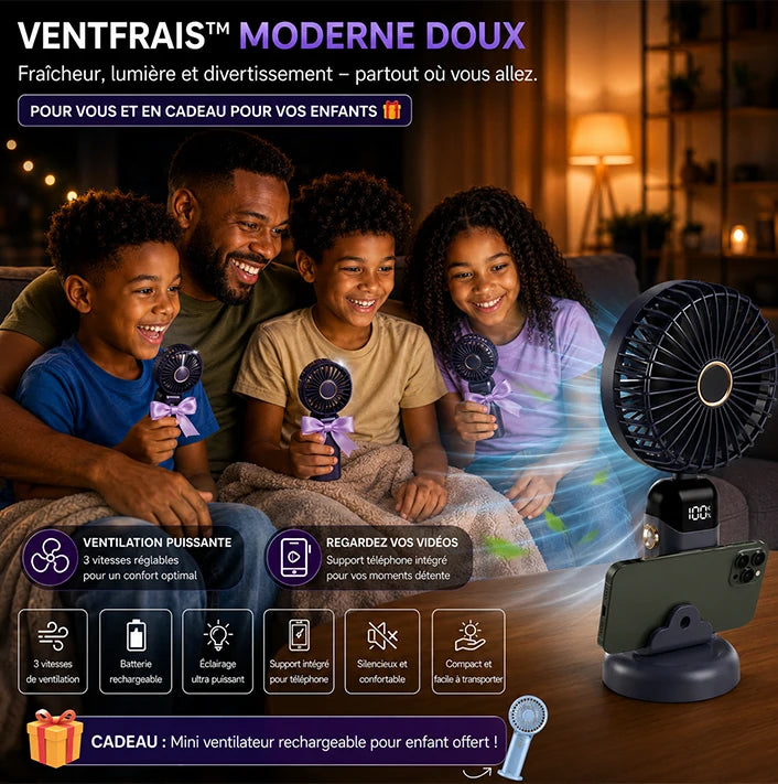 VentFrais™ Moderne Doux - Anti Chaleur Rechargeable +1 pour vous +1 Cadeau pour votre enfant