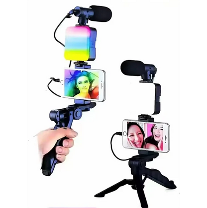 2.0 Kit de démarrage vidéo rechargeable pour smartphone et appareil photo avec lumière RGB et télécommande