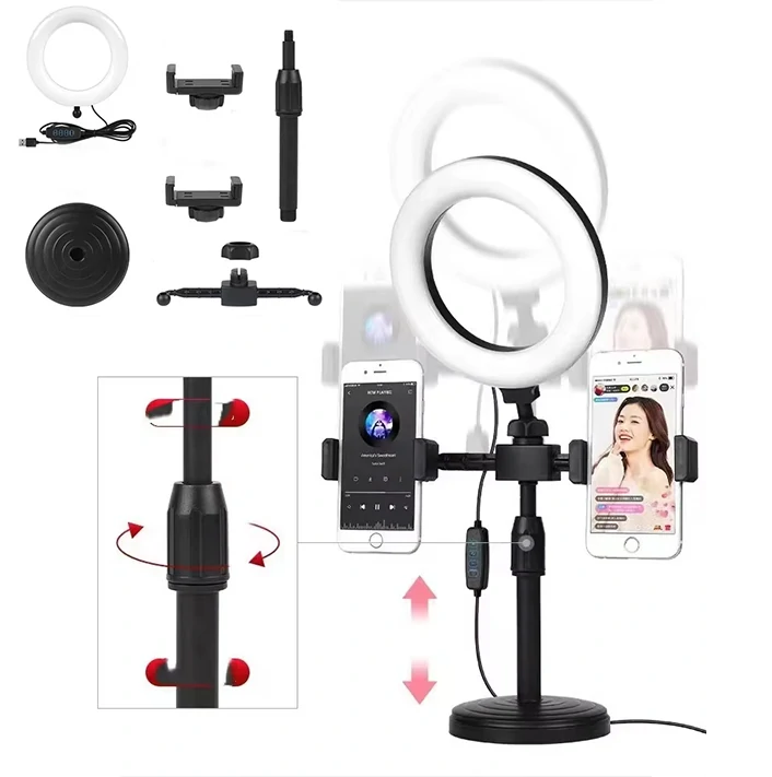 Trépied Double Support Rings Lights pour Selfie et Live Streaming
