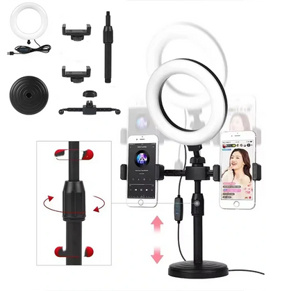Trépied Double Support Rings Lights pour Selfie et Live Streaming